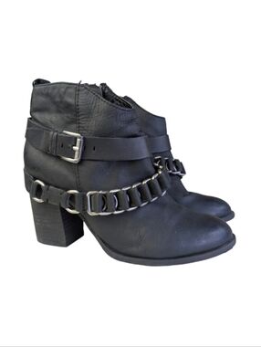 Black Leather Harness Ankle Boots With Chain Aldo | Western Moto Punk | Size 6.5